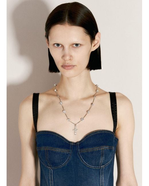 Dolce & Gabbana Natural Roseary-Style Necklace With Rhinestone Crosses
