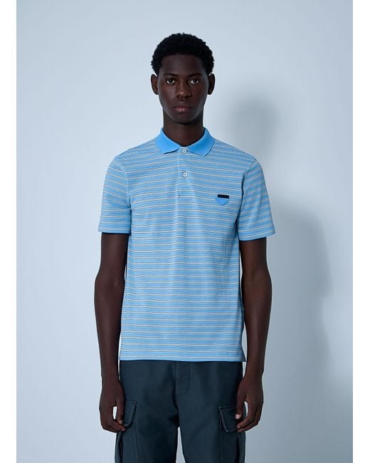 Prada Blue Striped Polo Sweater for men
