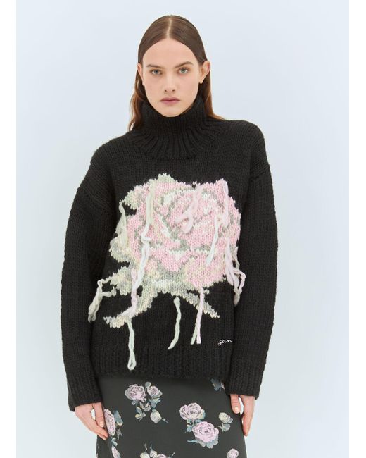Ganni Black Handknit Turtleneck Sweater
