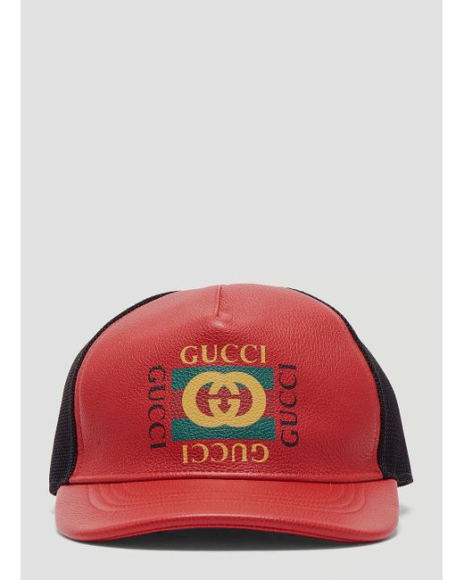 Gucci Red Print Leather Baseball Hat for men