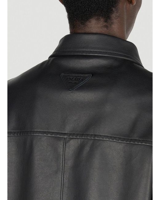 Prada Gray Zip Up Leather Jacket for men