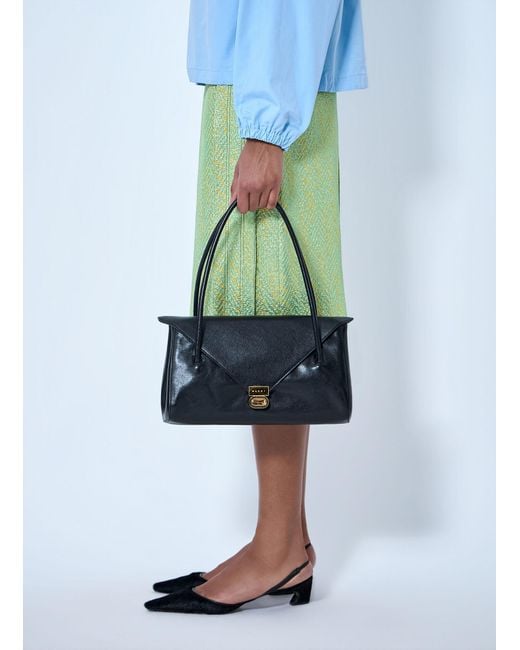 Marni Blue East West Flap Closure Shoulder Bag