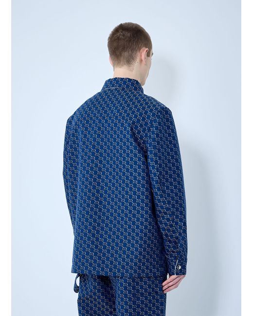 Gucci Blue Cotton Jacquard Jacket With Gg Shadow for men
