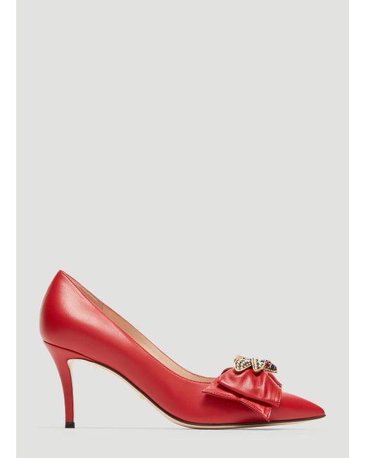 Gucci Bee Bow Pumps In Red