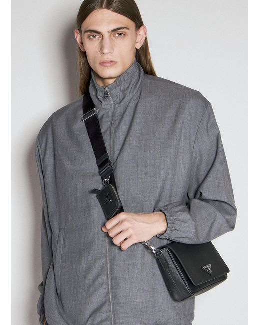 Prada Gray Saffiano Leather Crossbody Bag for men