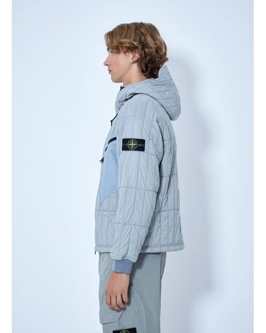 Stone Island Blue Quilted Hooded Jacket for men