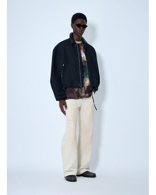 Acne Blue Leather-Trimmed Button Jacket for men