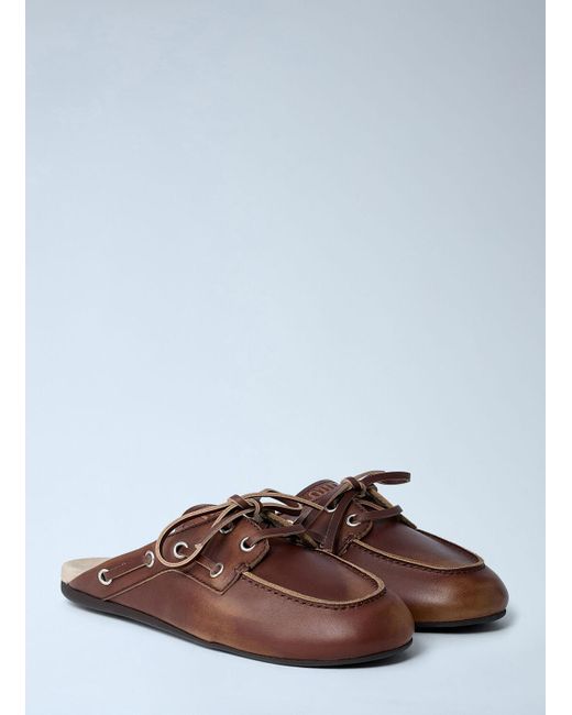 Miu Miu Brown Leather Lace-up Mules