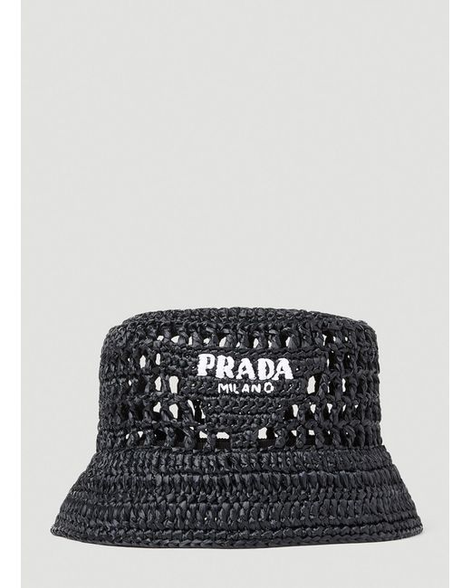 Prada Black Raffia Woven Bucket Hat