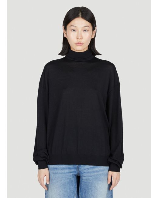 Saint Laurent Black Semi Sheer Turtleneck Sweater