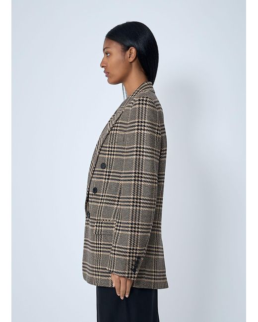 Saint Laurent Gray Double-Breasted Plaid Blazer