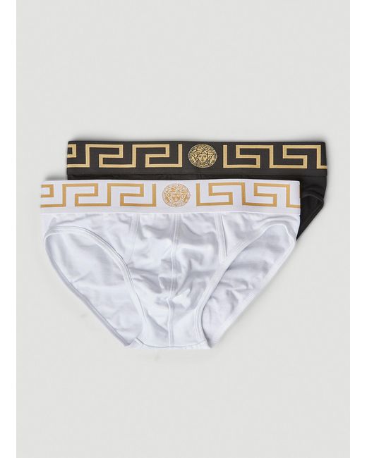 Versace Cotton Pack Of Two Greca Border Briefs in White for Men | Lyst
