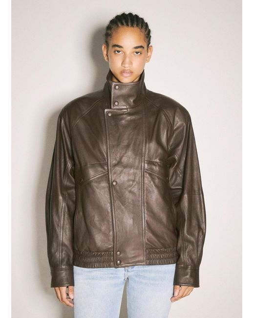 Saint Laurent Brown Bomber Leather Jacket