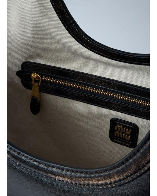 Miu Miu Black Leather Logo Motif Tote Bag