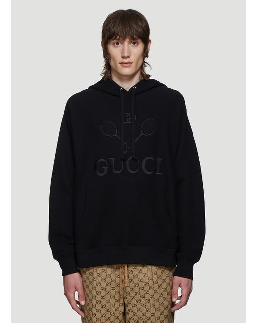 Gucci Tennis Logo Hooded Sweatshirt In Black for men