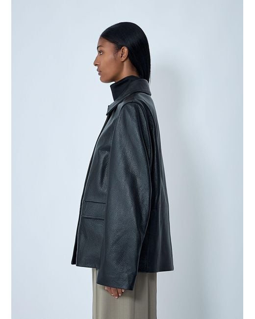 Totême Blue Grained Leather Jacket