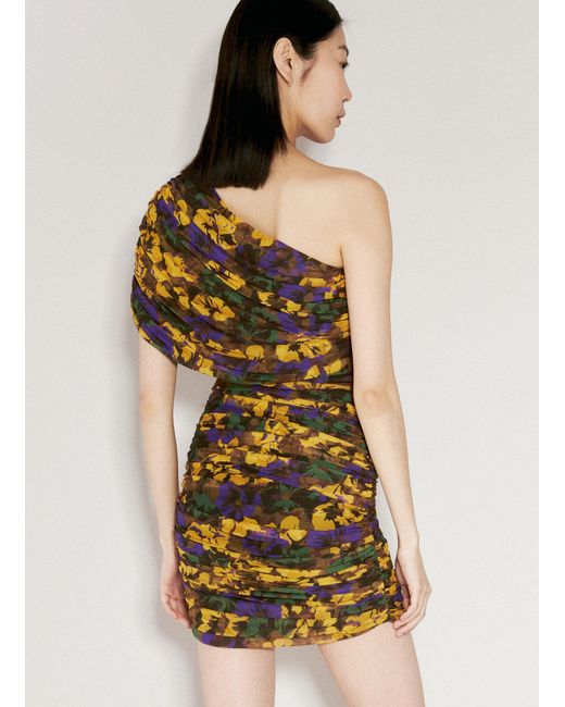 Saint Laurent Black Ruched One-shoulder Floral Dress