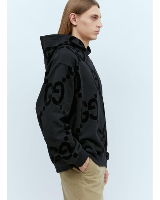 Gucci Gg Flocked Print Hooded Sweatshirt in Black for Men | Lyst