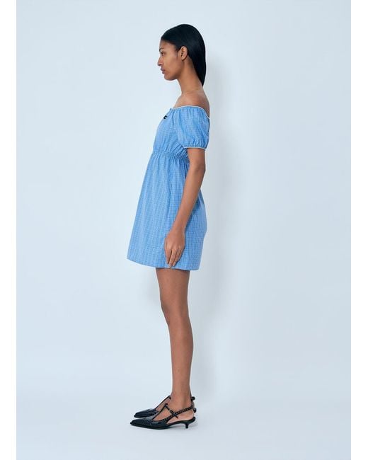 Miu Miu Blue Plaid-Pattern Mini Dress