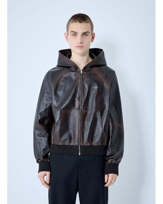 Prada Blue Leather Hooded Jacket