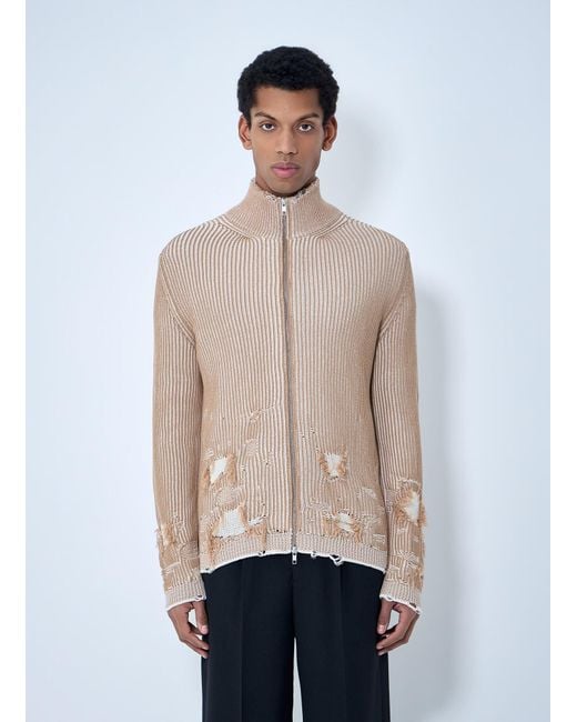 MM6 by Maison Margiela Natural Distressed Ribbed High-Neck Sweater for men