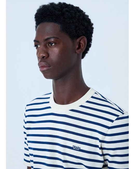 Prada Blue Striped Crewneck T-Shirt for men