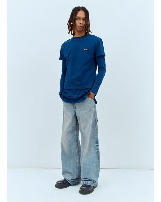 Miu Miu Blue Set Of Three Logo-Patch T-Shirts for men