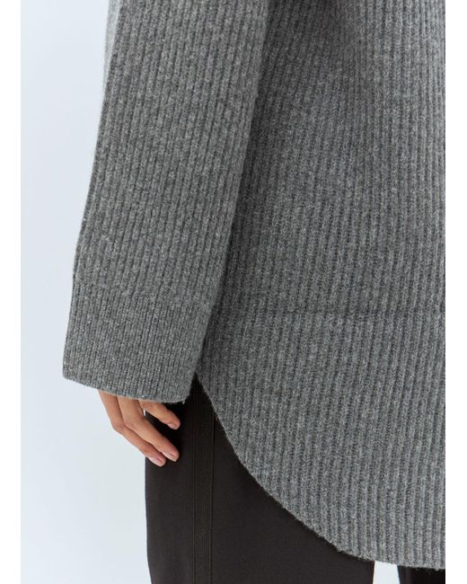 Totême  Gray Long-Scarf Wool Sweater