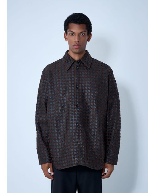 Bottega Veneta Blue Intrecciato Leather And Suede Shirt for men