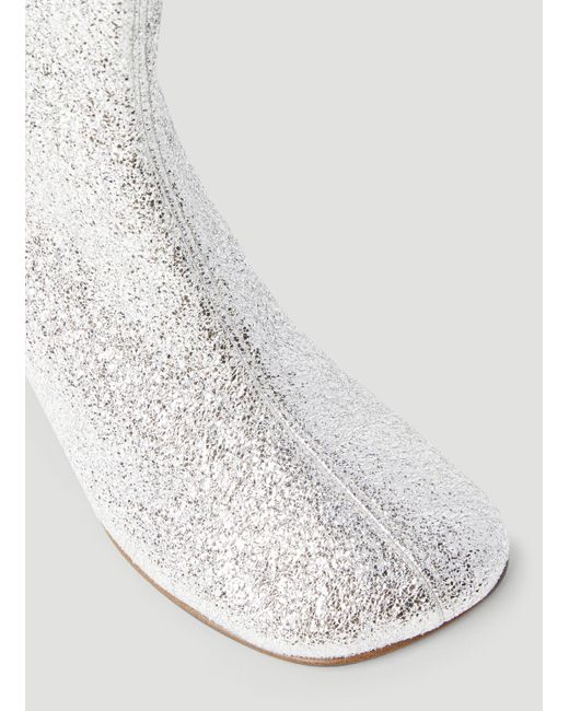Dries Van Noten White Glitter Block Heel Boots
