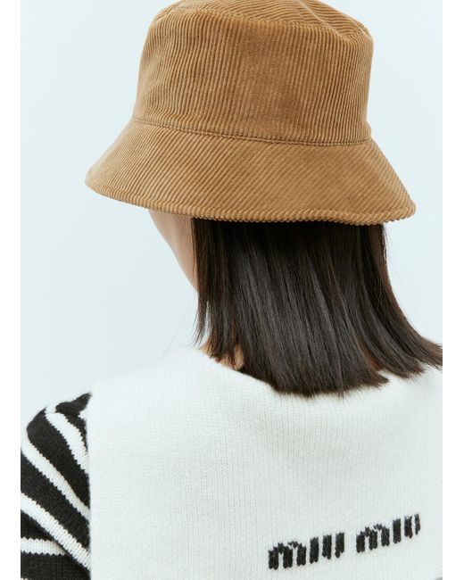 Miu Miu Brown Embossed Logo Velvet Bucket Hat