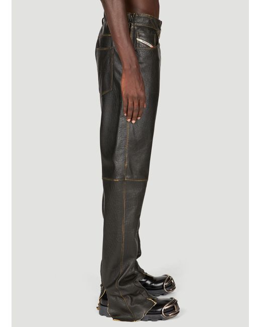 DIESEL Black P-kooman Leather Pants for men