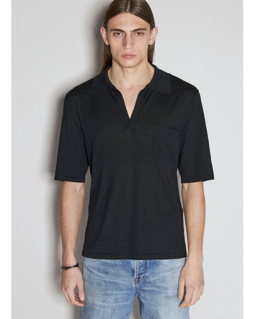 Saint Laurent Black Wool Knit Polo Shirt for men
