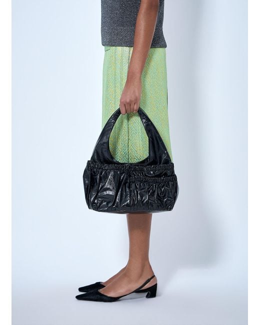 Marni Black Gathered Leather Shoulder Bag