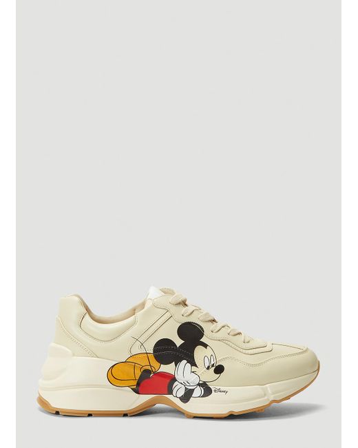 Gucci White Women's X Disney Mickey Mouse Rhyton Leather Mid-top Trainers