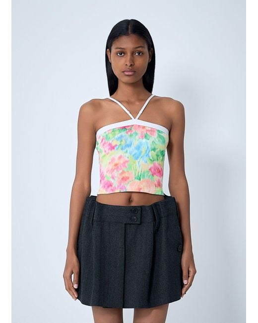 Prada White Rib Floral Print Top