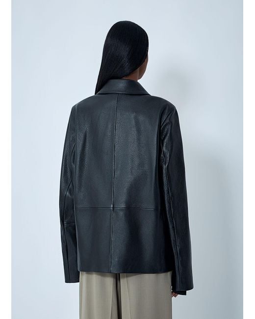 Totême Blue Grained Leather Jacket