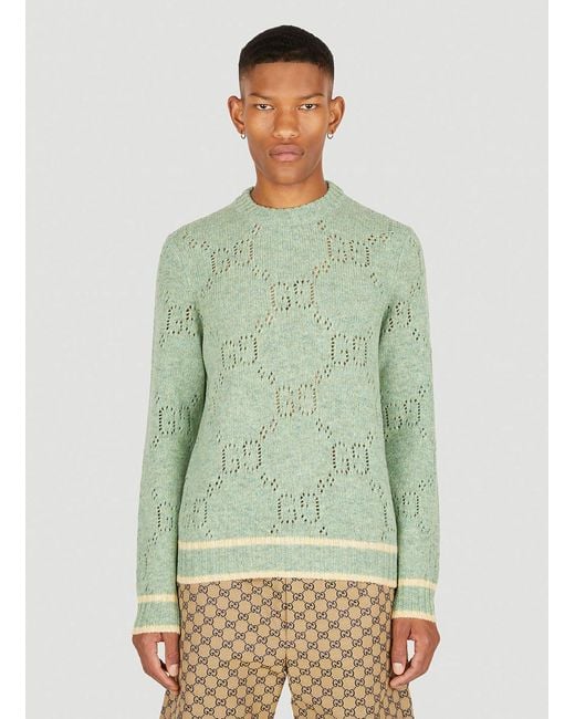 Gucci Wool GG Jacquard Sweater in Green for Men