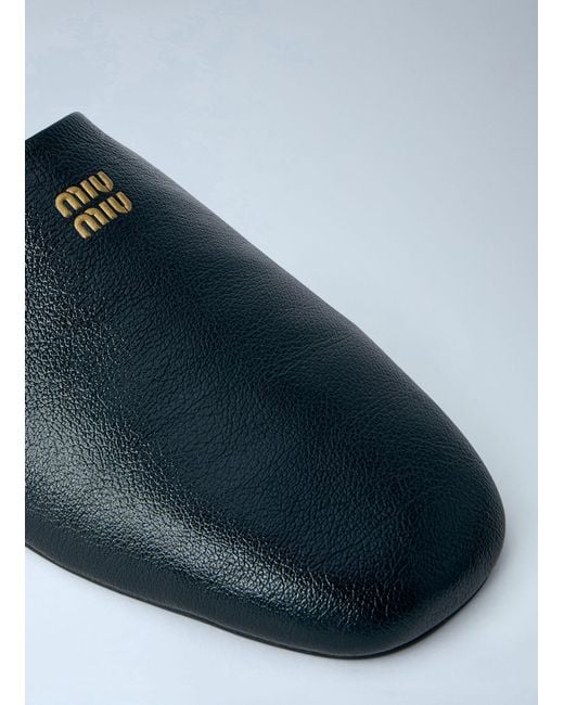 Miu Miu Black Leather Slippers