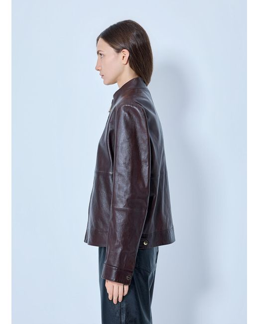 Max Mara Blue High-collar Leather Jacket