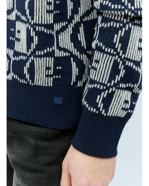 Acne Blue Jacquard Crewneck Sweater for men