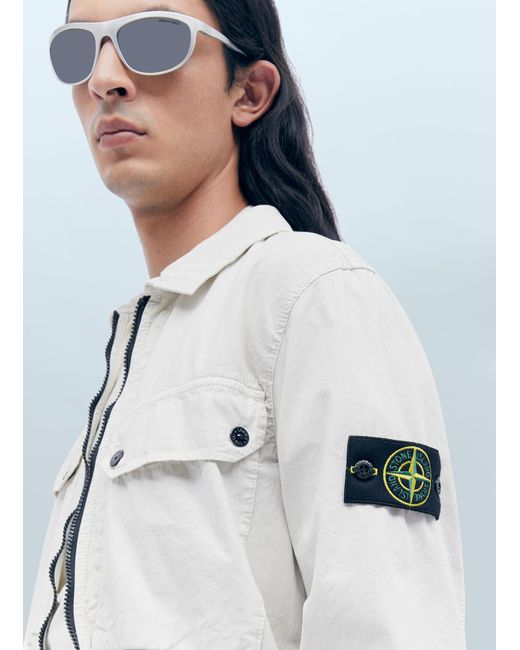 Stone Island White Compass Patch Overshirt for men
