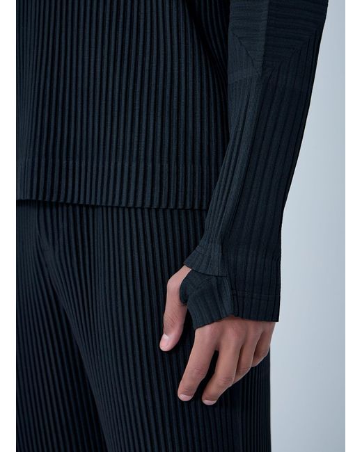 Homme Plissé Issey Miyake Blue Pleated Half-Zip Pullover Sweater for men