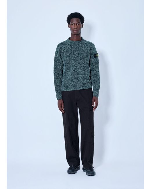 Stone Island Blue Knitted Crewneck Sweater for men