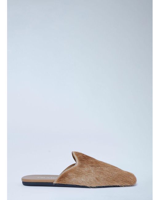 Prada Women's White Leather Pony-Hair Mules