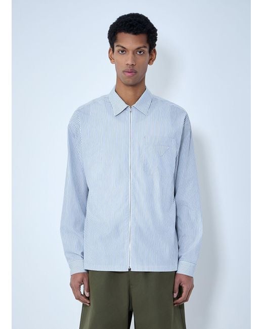 Prada Blue Zip-Front Stripe Shirt for men