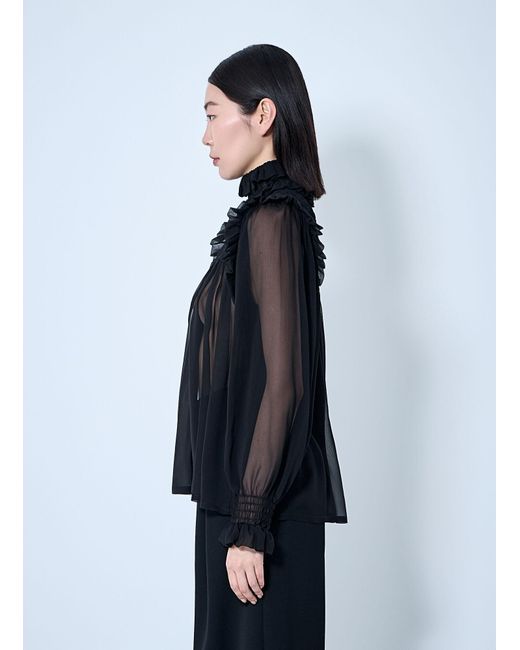 Saint Laurent Black Ruffled Silk Blouse
