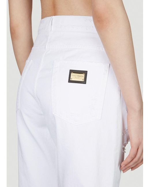 Dolce & Gabbana White Logo Plaque Distressed Jeans
