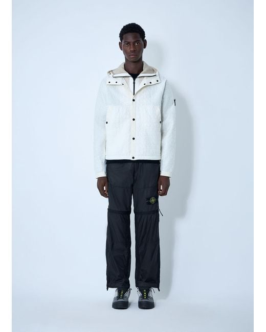 Stone Island White Padded Logo Motif Hooded Jacket for men