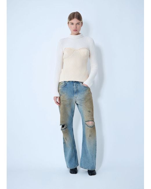 Jean Paul Gaultier White Ribbed Wool Sweater
